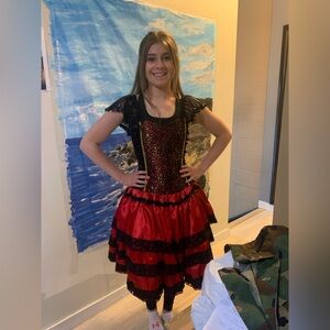 CUSTOM Size Medium Adult Red & Black Lace & Sequins Dance Dress